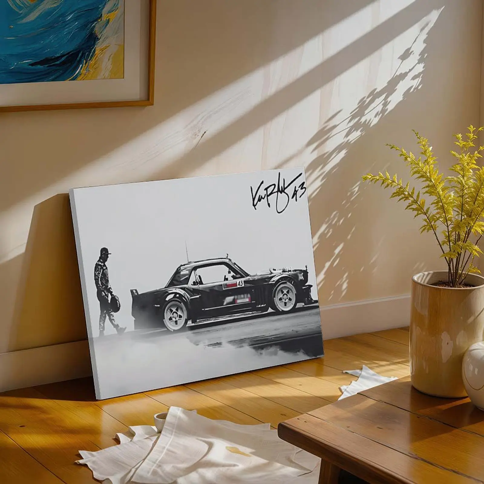 Ken Block Autographed Car Poster - Dynamic Racing Scene Canvas Wall Art, with Autograph, Black Sports Car and Driver, Suitable for Home, Office, Garage - The Perfect Gift for Car Enthusiasts and Racing Fans, Car Decoration. Photo Artistic