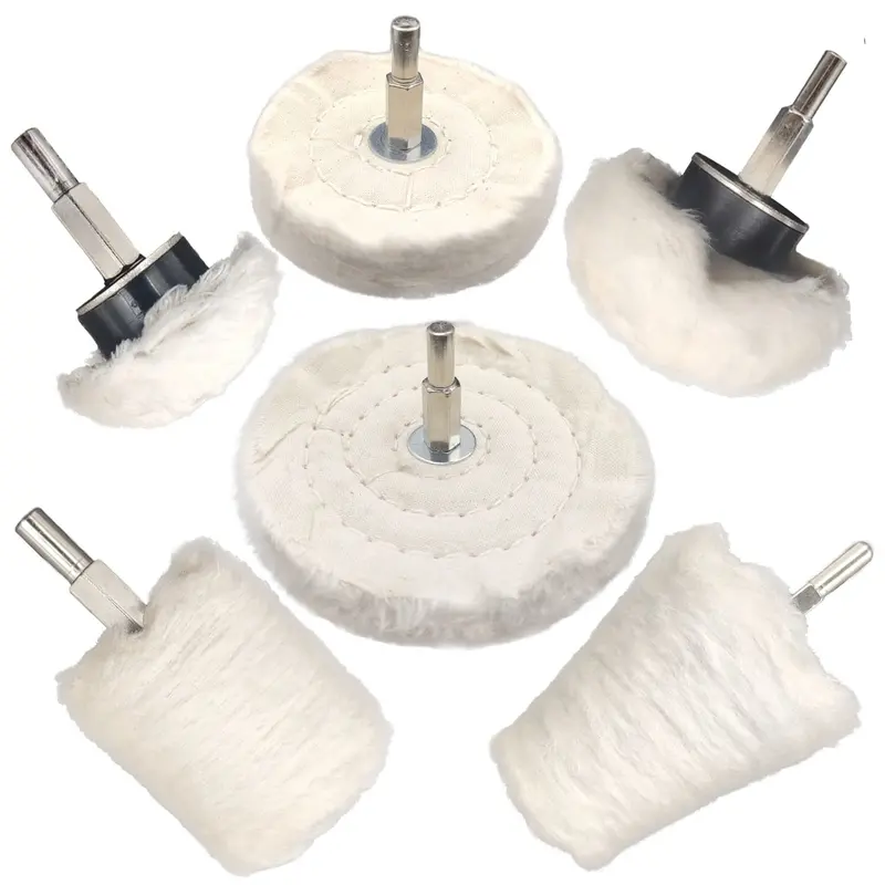 6/17pcs Drill Buffing Wheel Kits - Soft Cotton Wool Mushroom & Cone Pads (1.57"(40mm),1pcs 2"(50mm) Conical Type), Automotive Cleaning Tools for Paint/Aluminum/Chrome Polishing, Wood Treatment, Dent Repair, Surface Smoothing