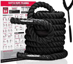 Pro Battle Ropes with Anchor Strap Kit and Exercise Poster Strength Training 1.5in x 30ft