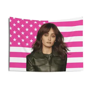 Ella Purnell Flag, Ella Purnell Indoor Wall Tapestries, Ella Purnell Pink Flag, Modern Stripe Design