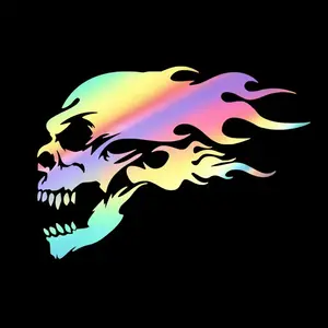 1PC Daily Dark Cyber Decor Sticker (for motorcycle helmet/subculture water bottle/edgy stationery) Flame Skull Holographic logo elements, add rebellious & edgy cyber hardcore daily texture Decor sticker + daily dark cyber-style decor goods