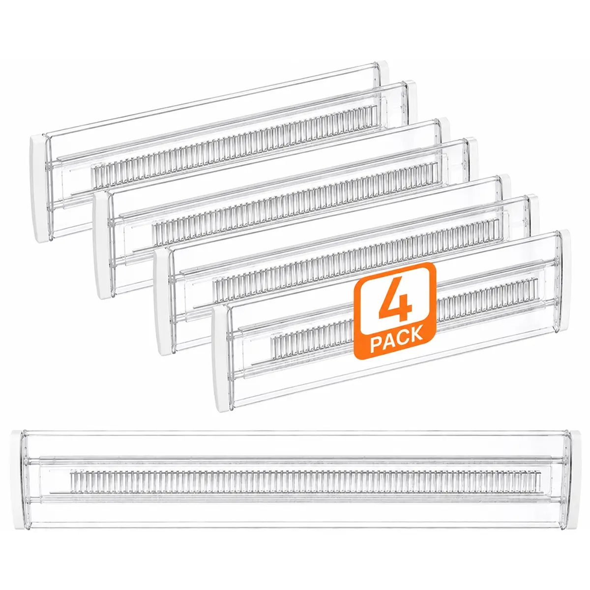4 Pack Shallow Drawer Dividers, 3.15" High 11.34"-19.69" Adjustable Expandable Kitchen Drawer Organizer, Clear Plastic Organizer Separators for Flatware, Utensil, Cutlery, Underwear, Clothes