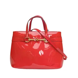 Pre-owned GUCCI 【Dina】GUCCI Red Patent Leather Gold Hardware Horsebit