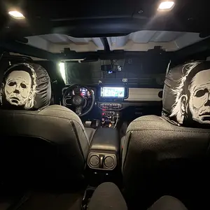 Horror Mask Car Headrest Covers, Dark Style Elastic Fit for Sedan Truck Suv, High-Quality Fabric, Fun Design, Interior Decoration Accessories