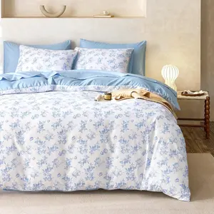 - Cottagecore Duvet Cover Set, Floral Vtage Flower Shabby Chic  Aesthetic for Women Teen Girls, Soft Lightweight Beddg, 3-, Light Blue, Tw/Tw XL Size