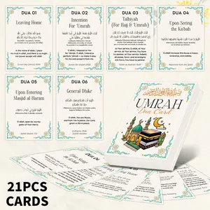 21 Pcs Hajj Dua Learning Cards, Hadith Quotes Prayer Words, Step-By-Step Pilgrimage Guide, Islamic Pilgrim Gift, Arabic Prayers Translated