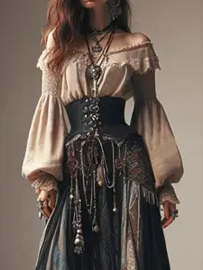 Women's Off The Shoulder Lantern Sleeve Blouse Fashion Retro Blouse for Daily Holiday Vacation Wear, Ladies Clothes for All Seasons, Shirts, Bohemian Style Casual Top