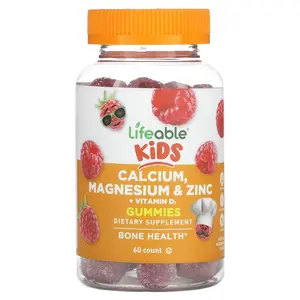 Lifeable Kids Calcium, Magnesium & Zinc + Vitamin D3 Gummies, Natural Raspberry, 60 Gummies