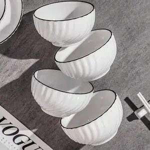 Ceramic Bowl Set of 4, Stackable Porcelain Bowls for Soup, Oatmeal, Rice, Fruit, Microwave Safe, Dishwasher Cleanable