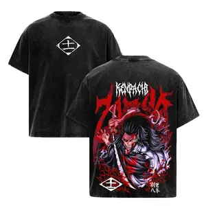 Vintage Bleach Kenpachi Zaraki Graphic Tee | Washed Heavy Cotton Oversized Anime T-Shirt for Men & Women | Y2K Japanese Manga Streetwear | Retro Acid Wash Fan Merch | 90s graphic good tees Casual American Short Sleeve Unisex T-shirt,Gym & Streetwear