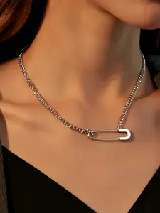 Creative Pin Necklace, Unique Design Simple Curved Pin Collarbone Chain, Geometric Chain, Cool Minimalist Personality Pendant, Couple Accessories