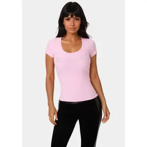 Bebe Logo Short Sleeve Round Neck Rib Top
