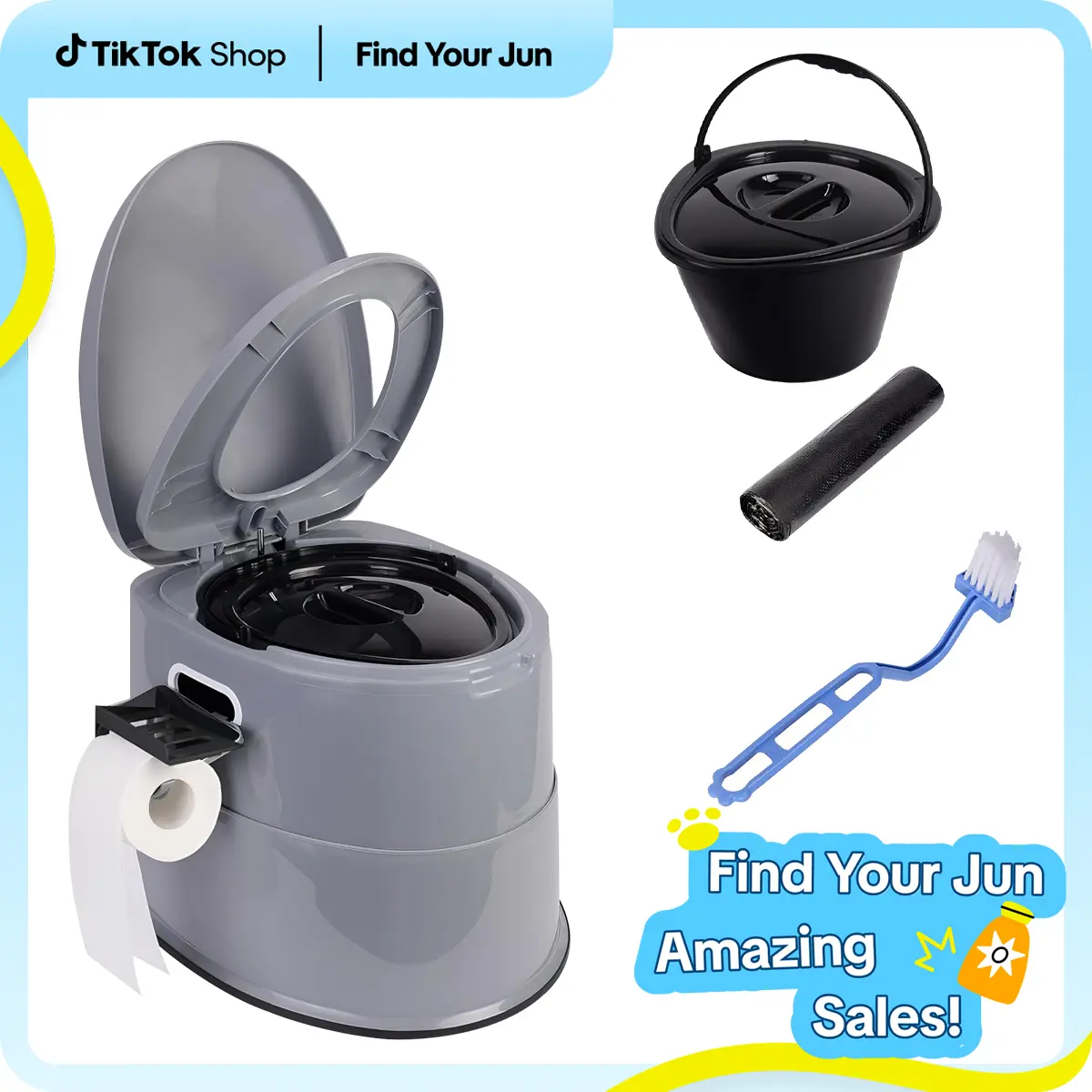 Portable Travel Toilet - Tall, Spacious Extra-Large Hygienic Camping Gear with Lid, Essential Travel Accessory for Car, Hiking Adventures