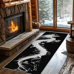 1pc Modern New Oriental Dragon Rug, Modern Runner Rug, Lines Long Carpet for Living Room Bedroom, Anti-Slip Washable Plush Mat