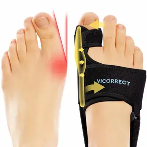 VICORRECT Adjustable Bunion Corrector for Women and Men: Orthopedic Bunion Splint Pain Relief for Day/Night Support (2PC) (Pure black)