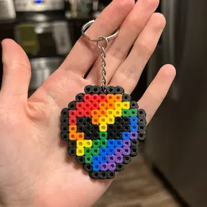 Rainbow Alien Keychain made from perler beads LGBTQ+ Pride month