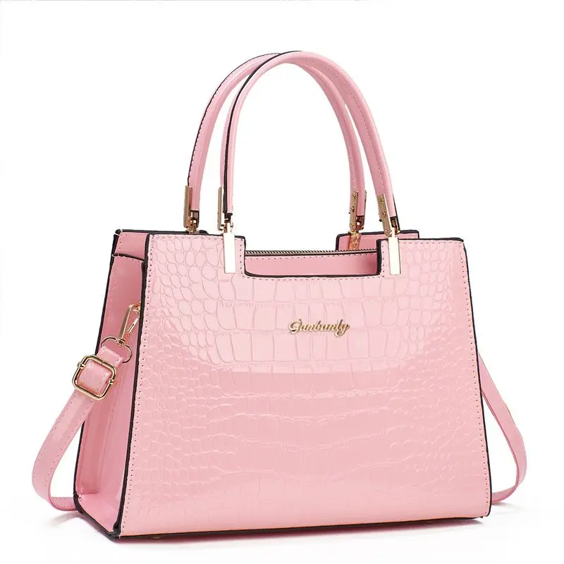 Women's PU Leather Crocodile Embossed Lettered Shoulder Satchel - Casual Large Capacity Zip Closure Handbag for Daily Commuting, Elegant Gift Option, Croco Texture, High-Capacity, Chic, Large Size, Lightweight, No, Cow Hide
