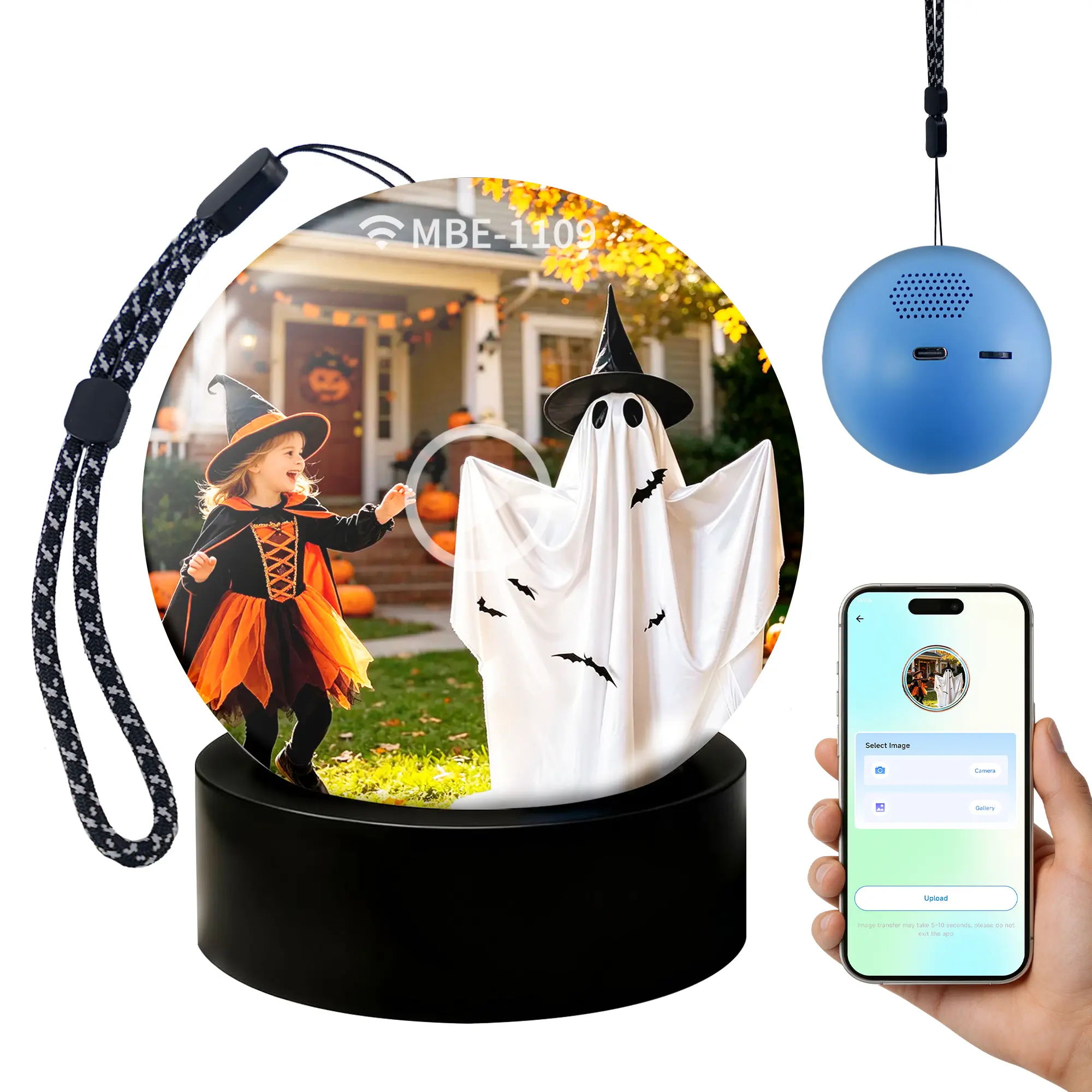 2.7" 1080P HD WiFi Memory Sphere – Personalized Halloween Photo & Video Crystal Ball, Upload Photos & Videos, Custom Memory Keepsake Gift, Spooky Home & Room Decor, Unique Halloween Gift for Family & Friends