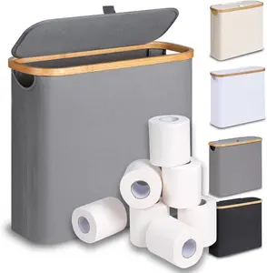 Toilet Paper Basket, Toilet Paper Storage with Lid, Toilet Paper Organizer for Bathroom, Free Standing Toilet Paper Holder with Storage