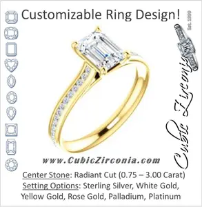 Cubic Zirconia Engagement Ring- The Rosario (Customizable Radiant Cut Cathedral Setting with 3/4 Pavé Band)