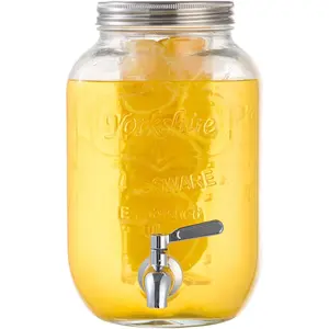 1 Gallon Glass Beverage Dispenser with Fruit Infuser and Stainless Steel 100% Leakproof Spigot for Parties Lemonade Sun Tea