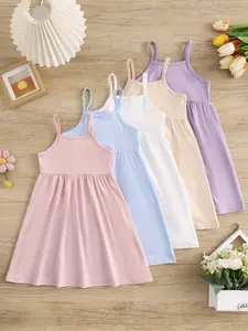 Girls' Sweet Summer Dress Set, Sundress, Five Soft Colors, Fine Strap Design, Loose Skirt, Lightweight and Flowy, Perfect for Dancing