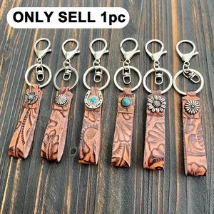 Vintage Genuine Leather Car Keychain, Classical Style Universal Fit, Simple Creative Handmade Personalized Keyring, 1pc Retro Design Accessory