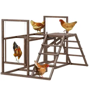 PawHut Chicken Coop Perches with Swing, Roosting Bars, Activity Play Set, Wooden Chicken Coop Accessory Toys for 4-6 Chickens, Coffee