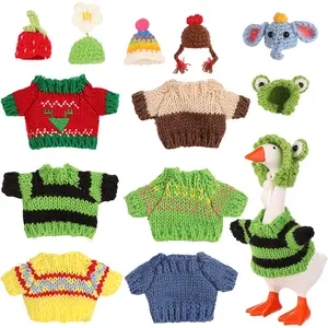 6 Sets Mini Desk Goose Outfits, Cute Knitted Hat & Clothes for 7 Inch Porch Goose Statue Colorful Headwear Costume Accessories for Magnetic Geese Key Holder