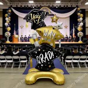 Large Graduation Theme Standing Aluminum Foil Balloons, Cap Star Shape Party Decor, Ideal for Hall Stage Classroom Graduation Parties