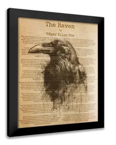 Frame To Wall - The Raven Poem art - Edgar Allen Poe - 20" x 24" wood framed paper print