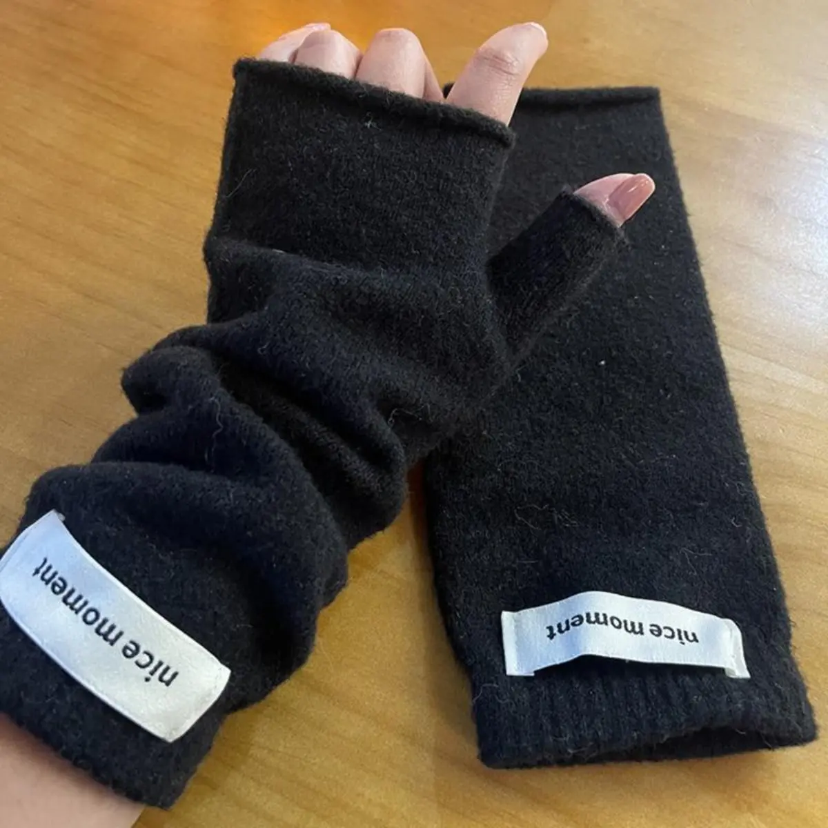 Nice Moment 2026 End-of-Year Sale Women's Korean Fashion Soft Imitation Cashmere Knits Black Gloves - Half-Finger, Breathable, Insulating, Warm Casual Gloves for Autumn Winter Daily Wear, F-Tip Women's Gloves