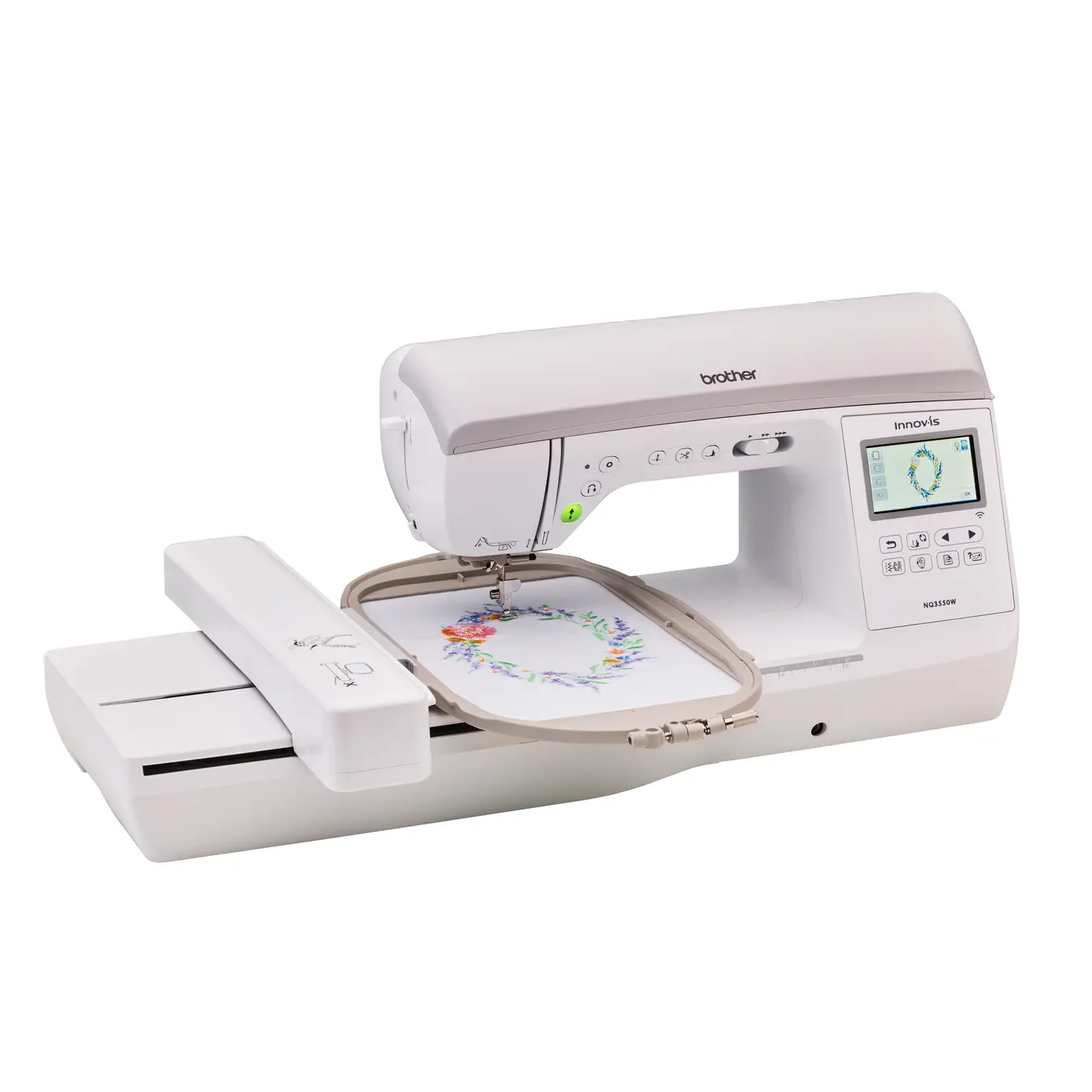 Brother Innov-is NQ3550W Combination Sewing & Embroidery Machine for Quilts, 29.5 lbs, 5"x7" & 6"x10" Hoop Sizes, 850 Stitches/Min, Advanced Needle Threading & Trimming, Artspira Integration, Additional Accessory Pouch, Foot Controller, Home Studio Setup,