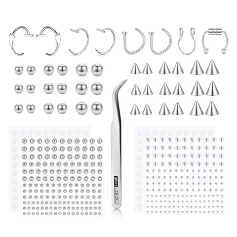 Fake Body Piercing Accessories Set - Stick-On Lip, Nose Hoop, Snake Bites, Clip-On Eyebrow Jewelry for Costume Looks, Nose Piercing