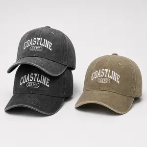 COASTLINE DEPT. Washed Art Cap, Unisex Vintage Baseball Cap, Adjustable Casual Dad Hat for Men Women