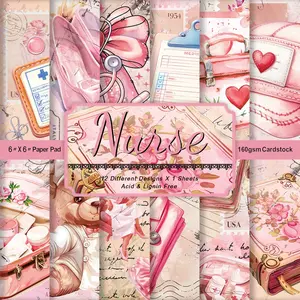 12 Sheets Nurse Day Pattern Paper Decorative Scrapbook Cardboard Craft Supplies, Ideal for Graduation Cards & Album Art Projects