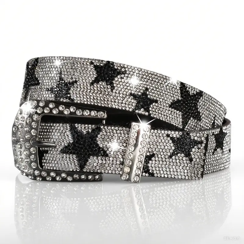 Western Belt Cow Print Rhinestone Buckle, Street Punk Style Riveted Edge Work XL cow print belt street style individual belt hot decor waist  main image 4