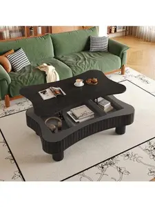 Lift Top Coffee Table for Living Room 42" - Fluted Panel Hidden Storage, Silent Hydraulic Lift, Curved Safety Corners, 5 Min Assembly (27"W x 13-18.9"H, Black)