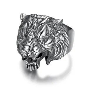 Stainless Steel Titanium Hip Hop Punk Animal Tiger Ring for Men Women Couple Gift Fashion Jewelry