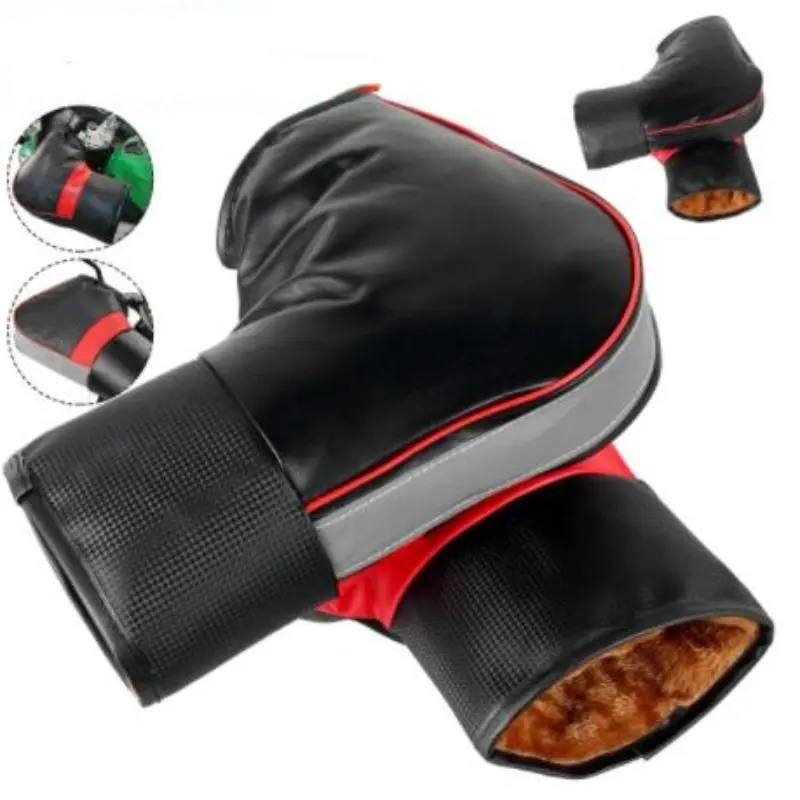 Leather Winter Motorcycle Handlebar Grips, Waterproof Warm Plush, Thickened, Suitable for Motorcycles and Electric Bikes, Motor Parts Accessories