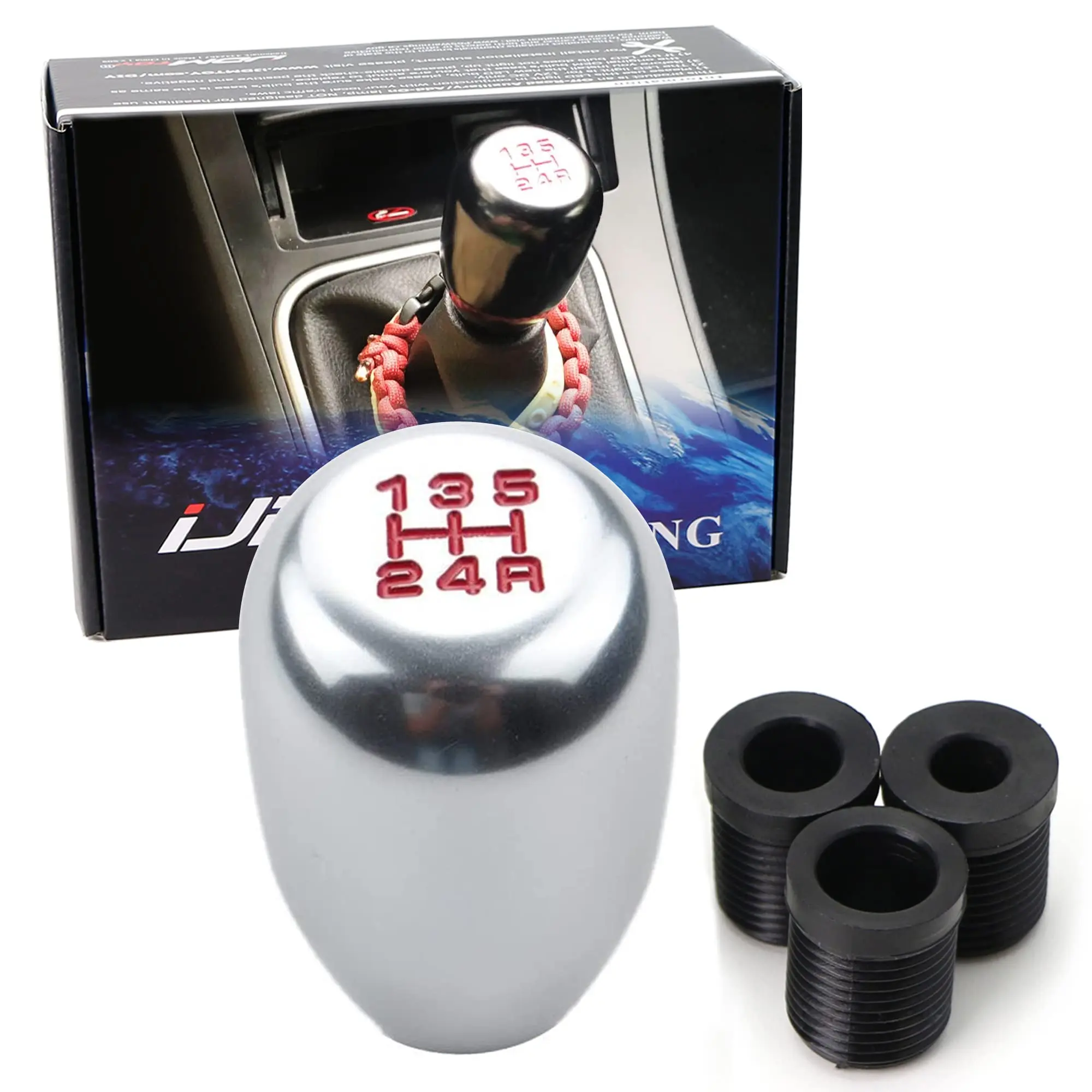 iJDMTOY Silver Chrome 5-Speed Manual Shift Knob For Honda Acura Mazda Mitsubishi Nissan Subaru, etc