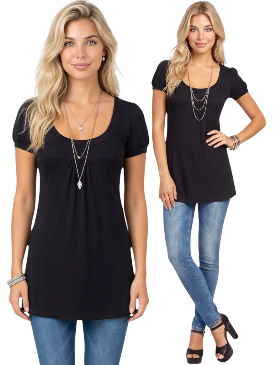ToBeInStyle Women's Scoop Neck Cap Sleeve Empire Waist Tunic Dress