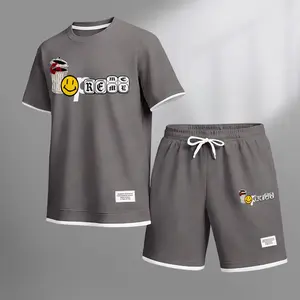 Men's Graffiti Collage Design Print Waffle Fabric Short-Sleeved Shirt And Shorts Set