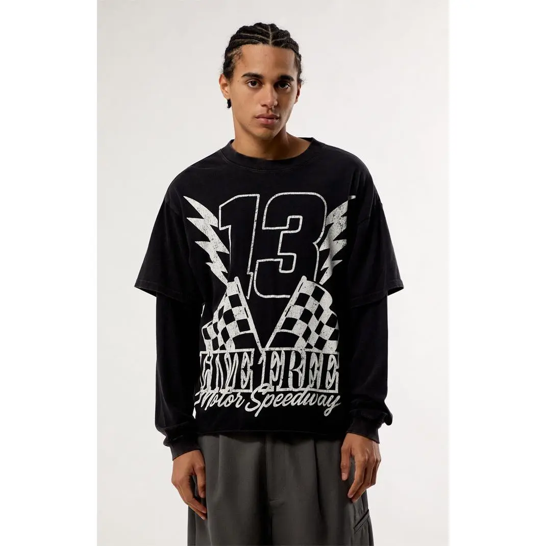 Pacsun Men's Born Free 2fer Long Sleeve Layered T-Shirt Pacsun Men's Born Free 2fer Long Sleeve Layered T-Shirt