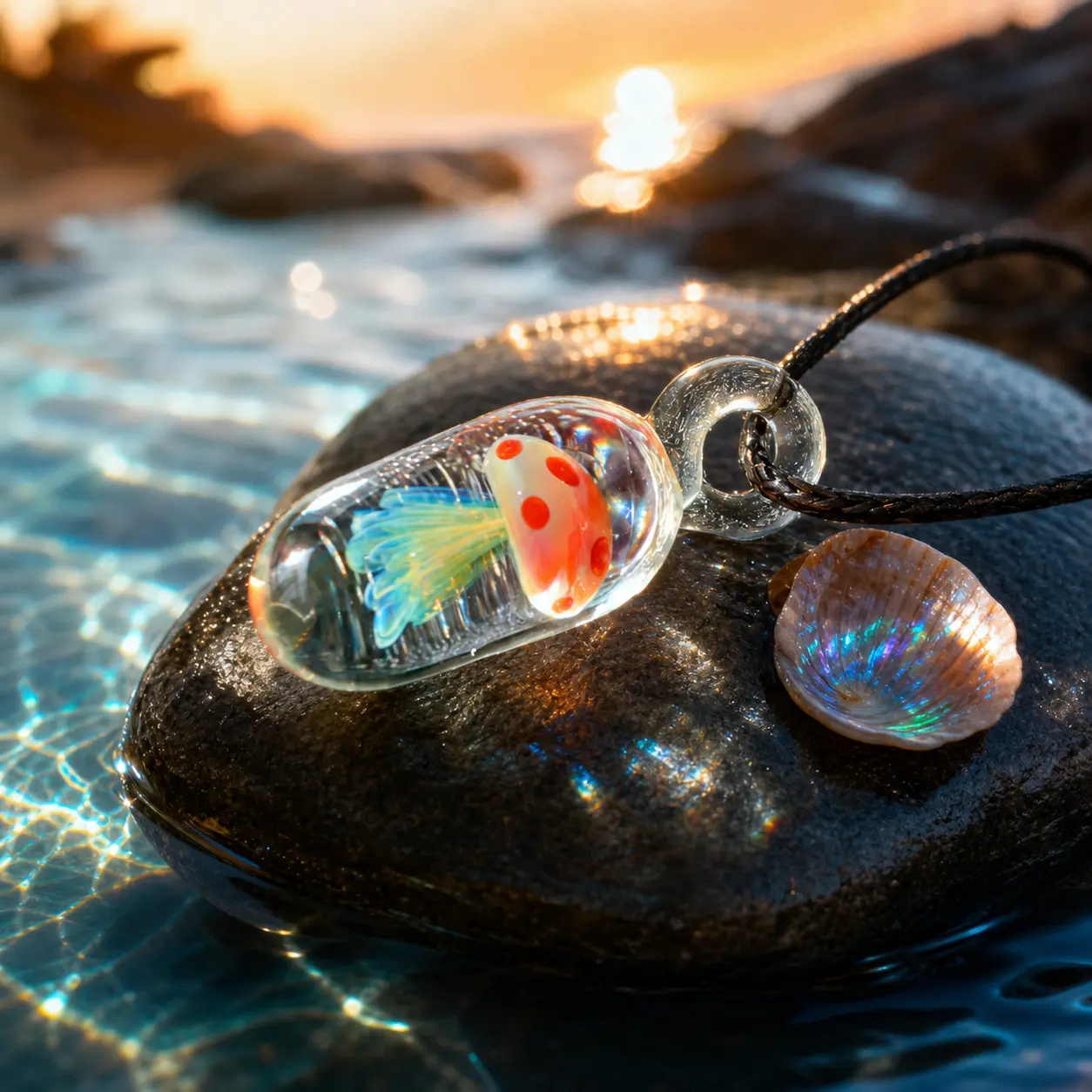 Hand-Blown Jellyfish Glass Pendant Necklace, Ocean-Inspired Artisan Jewelry, Unisex Gift for Sea Lovers, Gift Ideas, Ocean Themed Stuff, Glass Craft, Hand-Made