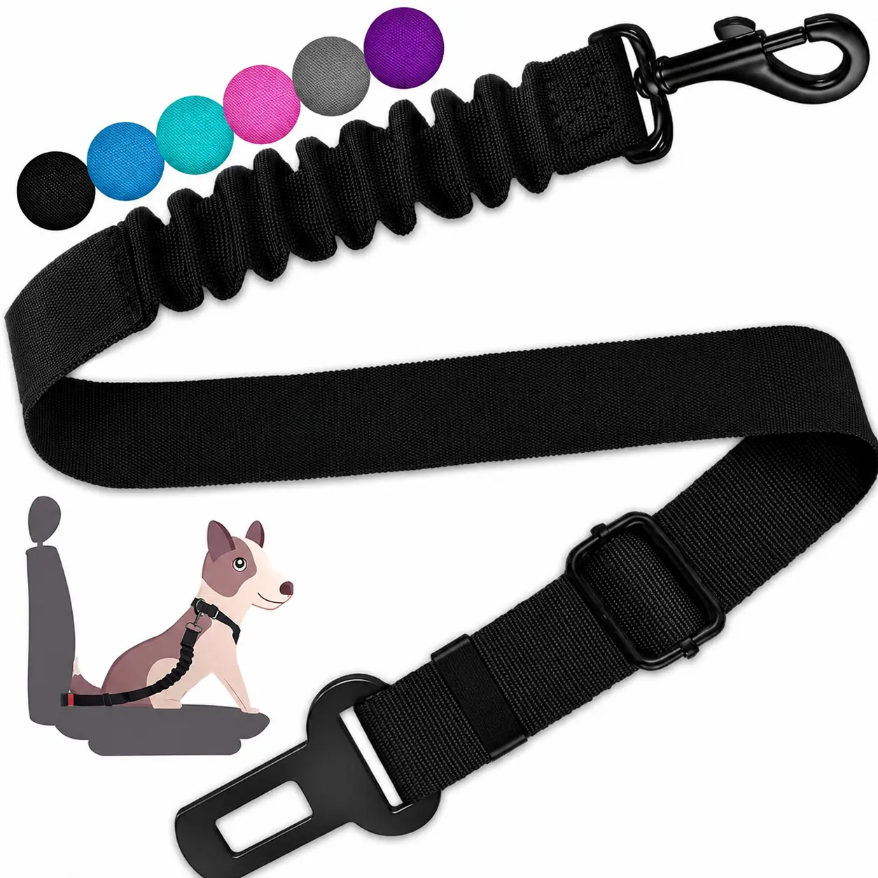 Dog Seat Belt, Durability Retractable Dog Car Harness Adjustable Dog Seat Belt for Vehicle Nylon Pet Safety Seat Belts Heavy Duty & Elastic (1 Pack Black)