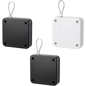 3 Pack Multifunctional Punch-Free Automatic Sensor Door Closer, Residential Commercial Auto Door Closer with Steel Drawstring (Black & White, Stainless Steel Square)