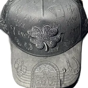 Lucky Cap with Embroidered Four Leaf Clover, Good Luck Text, and Slot Machine Design for Men and Women