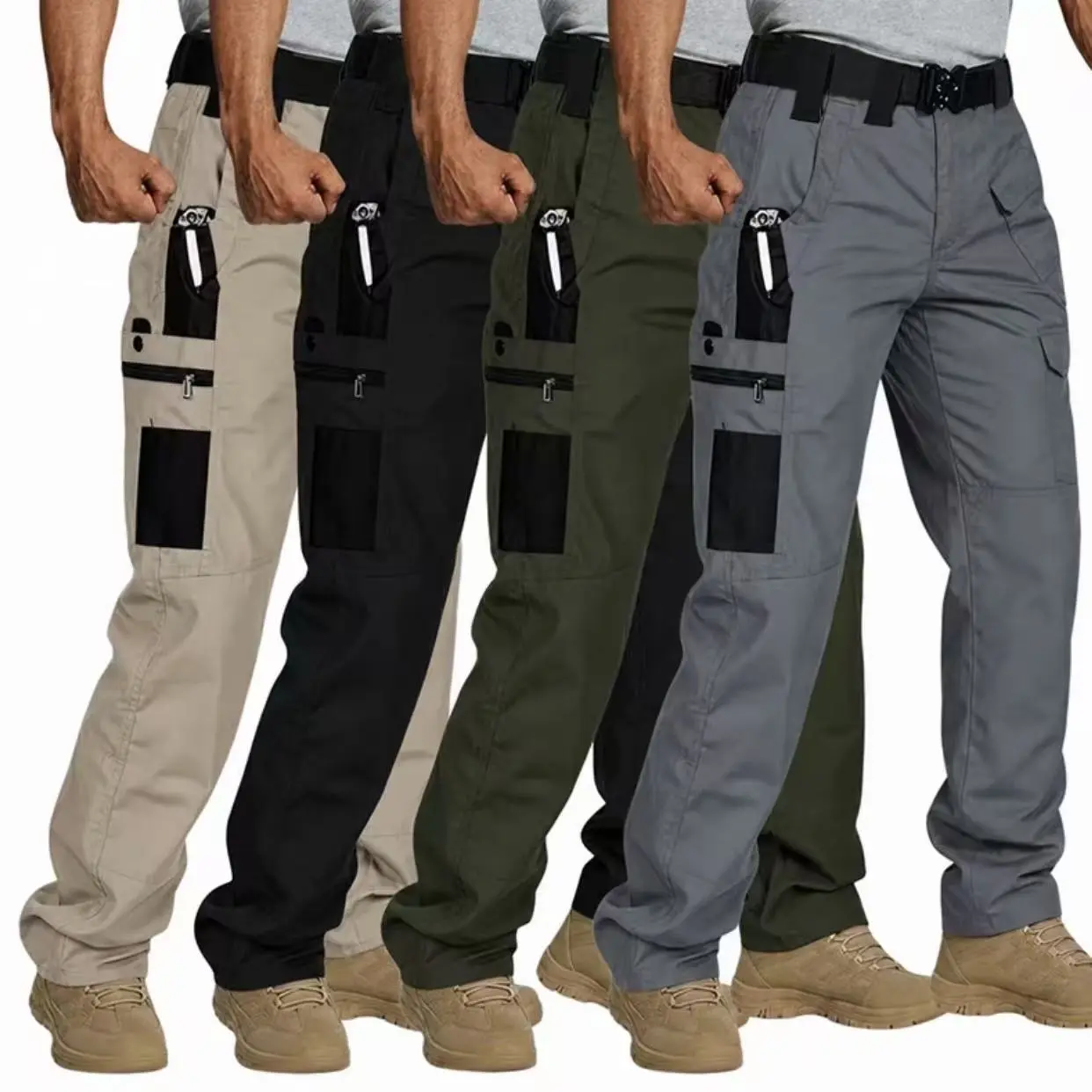 4-Pack Men's Tactical Work Pants , Mens Clothing with Multiple Pockets, Reinforced Knee Protection, 230g Fabric, Beige Casual Fit Waist, Ideal for Spring/Summer Outdoor Activities, Father's Day Gift