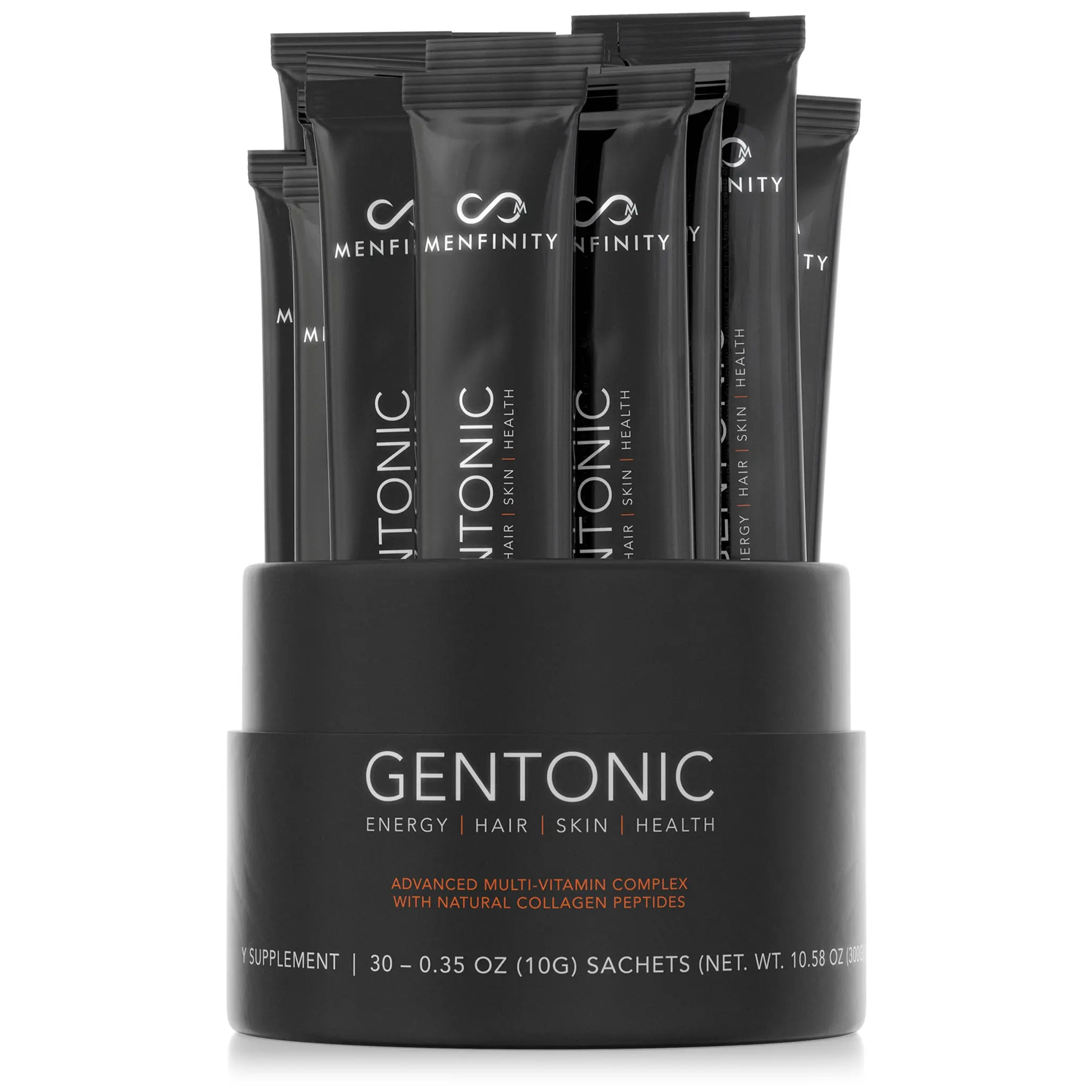 Menfinity Gentonic Advanced Daily Nutritional Supplement for Men with 76 Essential Nutrients, 12 Amino Acids, 56 Superfood Extracts & Collagen Peptides – Supports Energy, Hair, Skin, and Overall Health – 30 Sachets Healthcare Edible